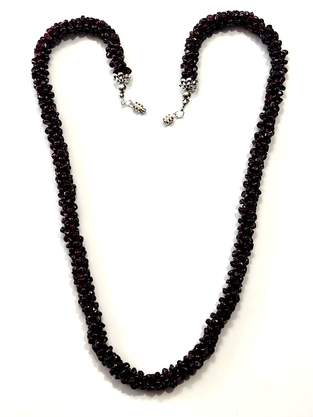 Vtg Hand Woven Dk Red Garnet Necklace Tube Design Rope-Like Gothic Vampire Witch